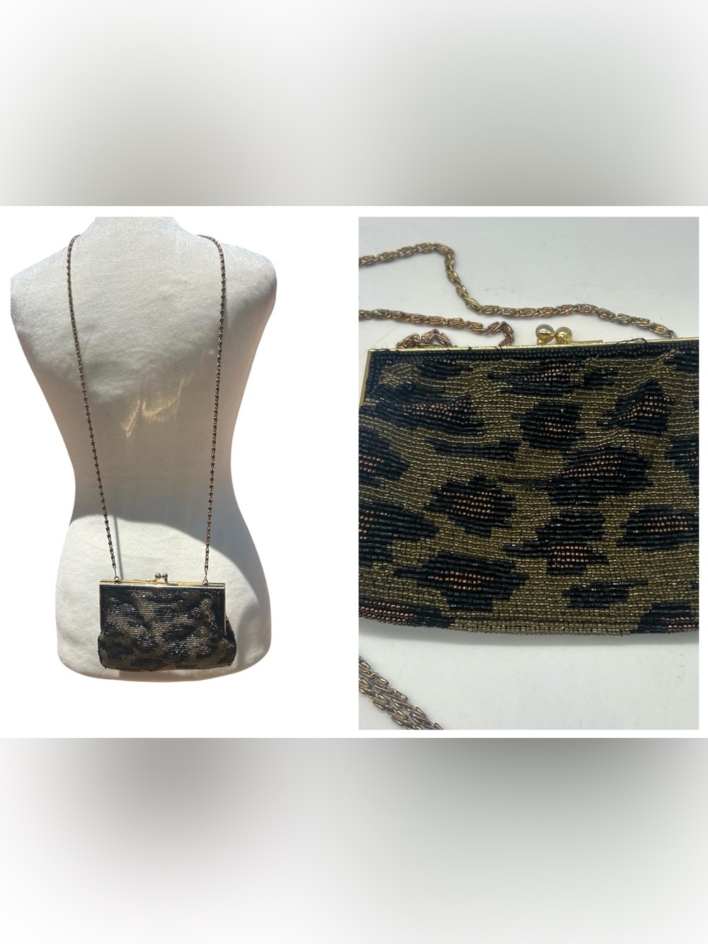 Valerie Stevens Purse Clutch Animal Print Beaded